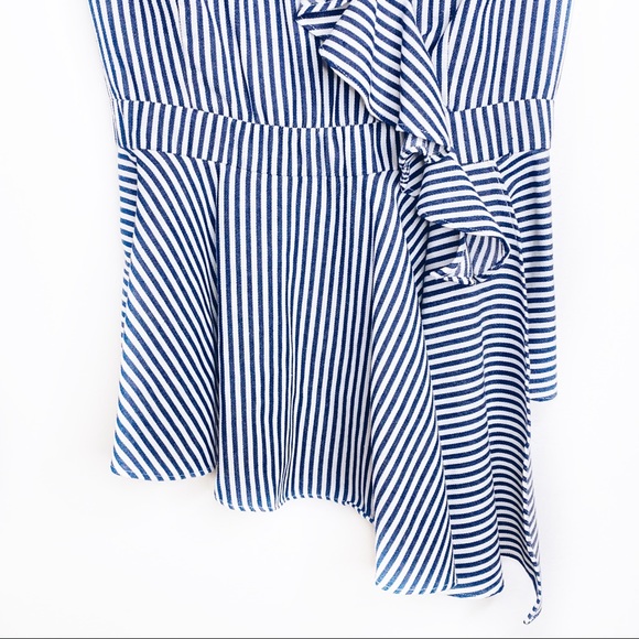 V Christina Blue White Sleeveless Peplum Shirt M - Picture 3 of 7